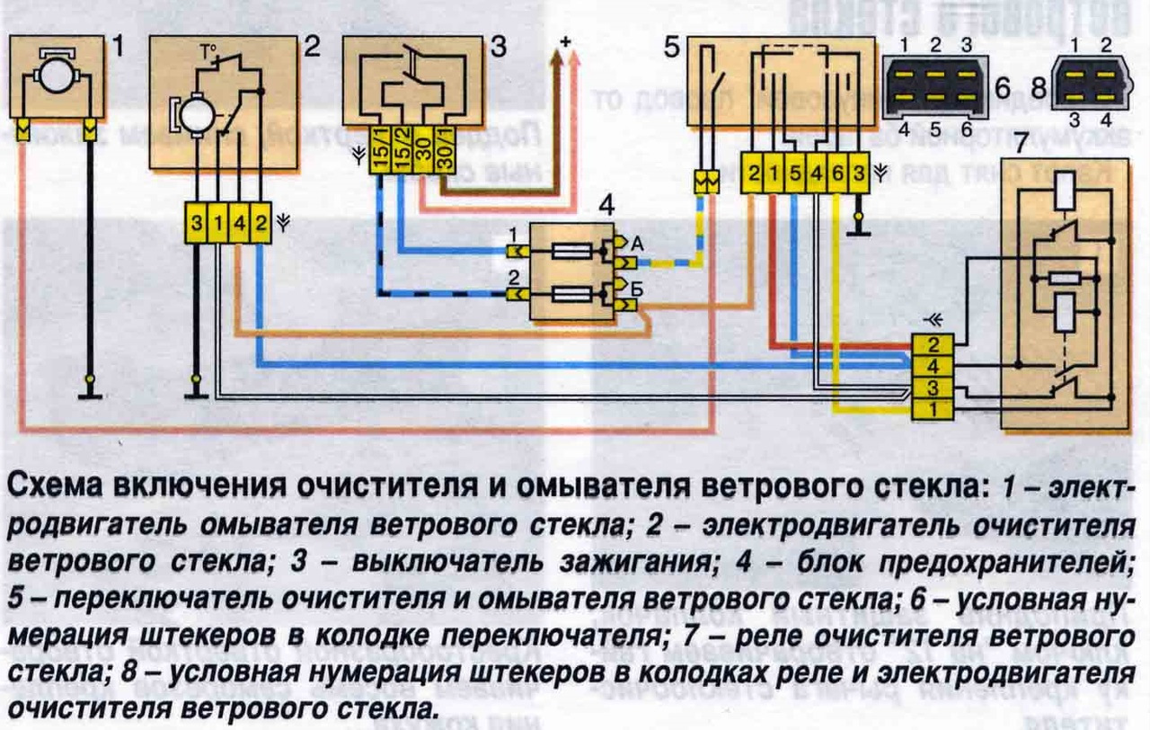 Ваз 2107 электросхема дворников. схема включения очистителя и омывателя ветрового стекла ваз 2105 жигули