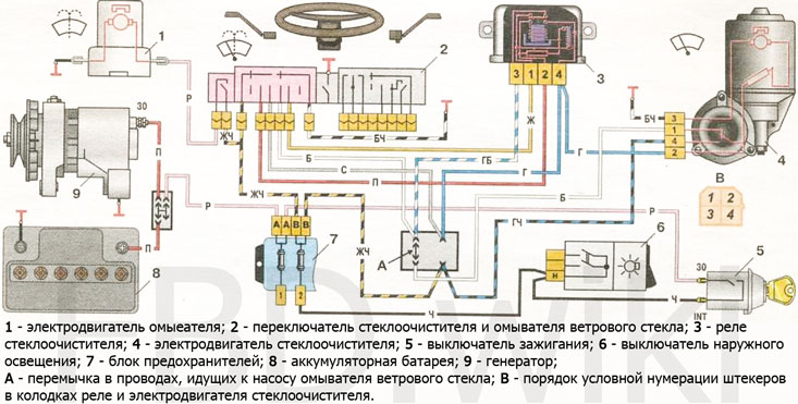 Схема двигателя дворников ваз 2106